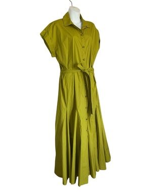 I.N.C. International Concepts Shirt Dress, Tie Waist, Chartreuse Green, Cotton L